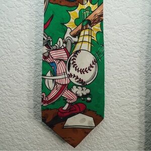 Looney Tunes Mania Tie Vintage 1994 Bugs Bunny Baseball Necktie 100% Silk